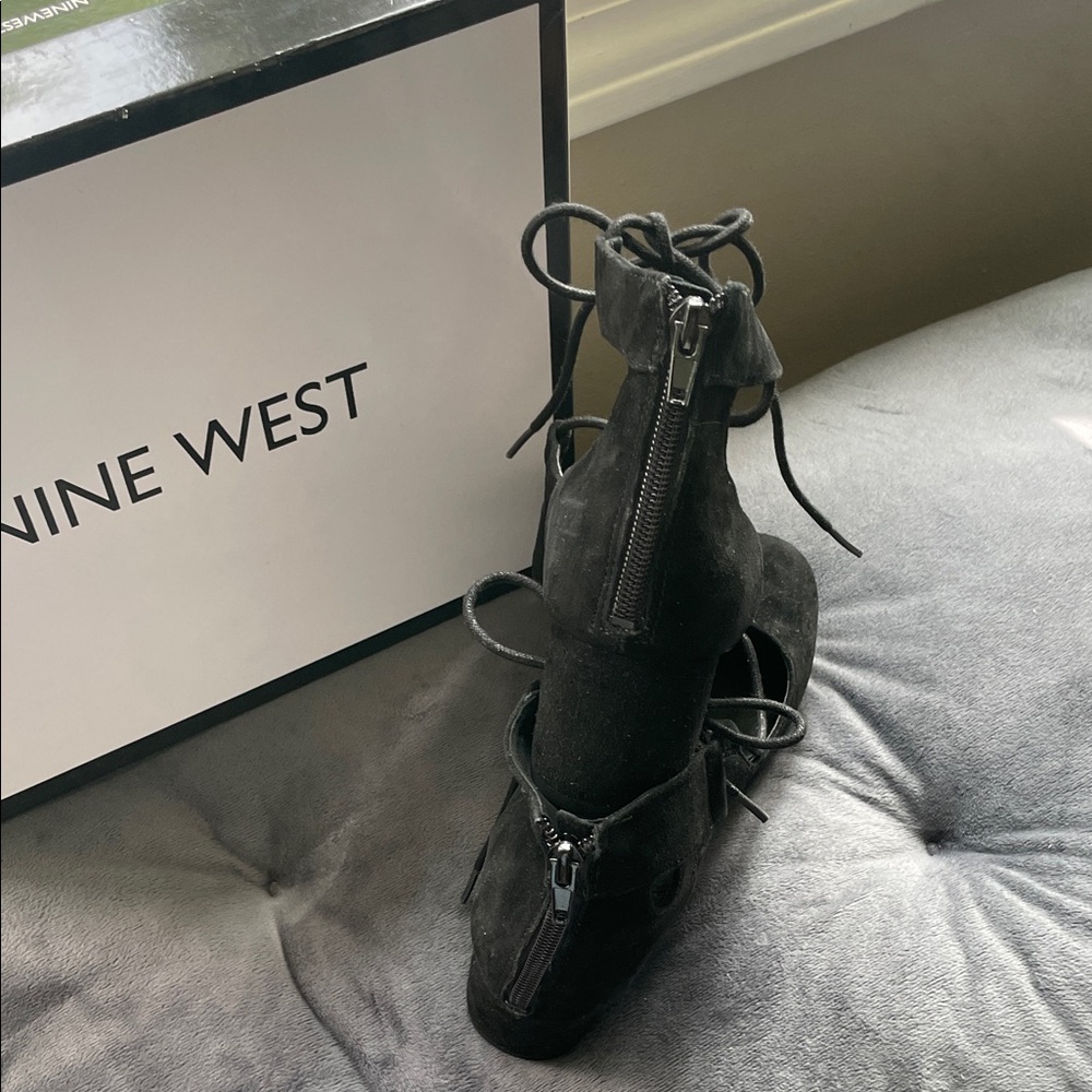 Nine West Black Suede Heels with Ankle Tie - Picture 3 of 5